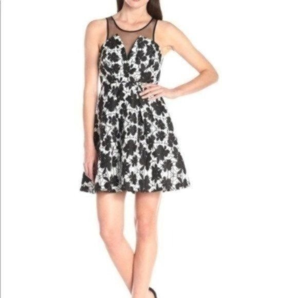 BCBG Generation Mesh Panel Contrast Floral Fit & Flare NWT - Picture 1 of 13